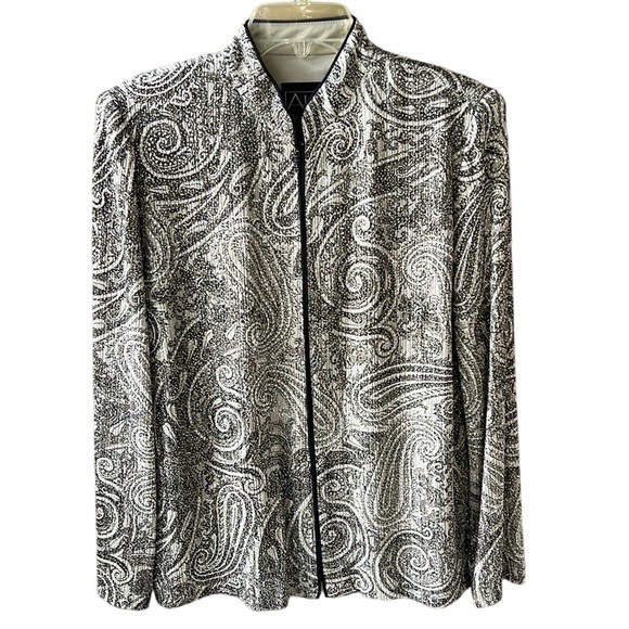 Alex Evenings Zip Down Paisley Stretchy Comfy Jacket Top. Metallic Glitter. SzL - Picture 1 of 10
